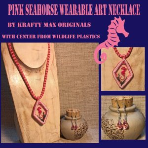 Pink Seahorse Wearable Art Necklace Set with Center from Wildlife Plastics